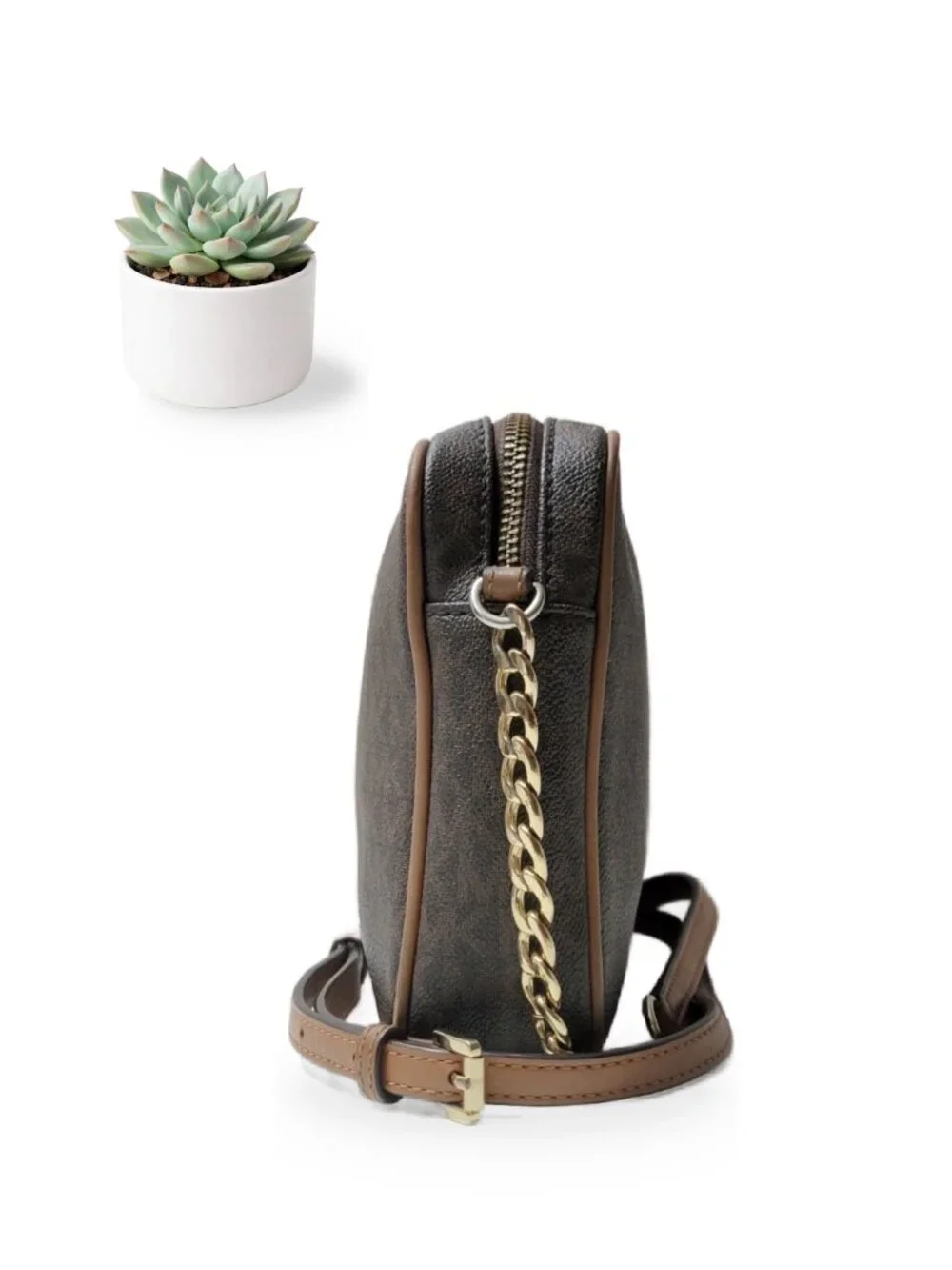 Michael Kors Jet Set Large Crossbody Handbag Brown Signature MK Chain Bag Purse